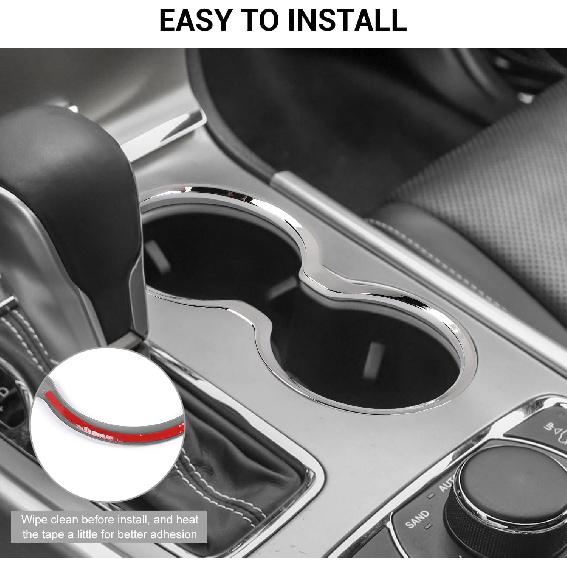 Jimen Compatible with Jeep Grand Cherokee 2011-, Front Cup Holder Cover Trim (Chrome)