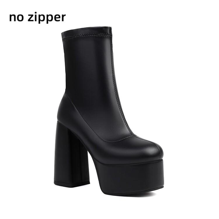 Short Stretch Boots for Women Super Thick High Heel Gold Shoes Silver Chunky Platform Winter Sexy Women Boots