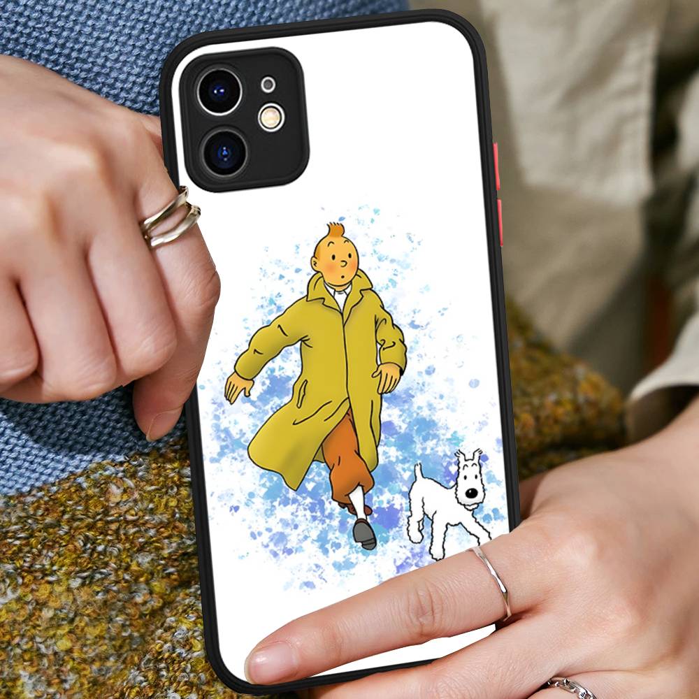 Чехол для телефона T-Tintin A-Adventures для IPhone 16 15 14 13 12 11 Pro Max Plus X XS MAX Черный Матовый Чехол для Телефона