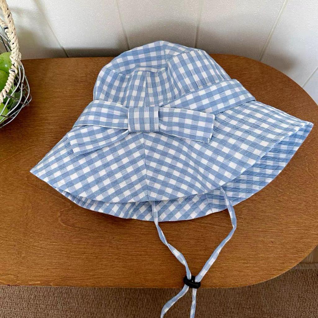 Женская солнцезащитная клетчатая шляпа в японском стиле с бантом-бабочкой - Широкие поля для более стройного вида