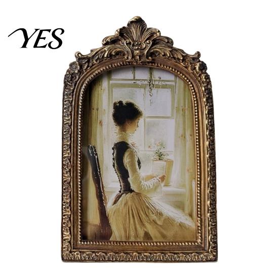 Bohemian Style Picture Frame Large Vintage Frame, Retro Arched Photo for Tabletop/Wall Home Decor Mounting, Embossed Resin Display Stand European
