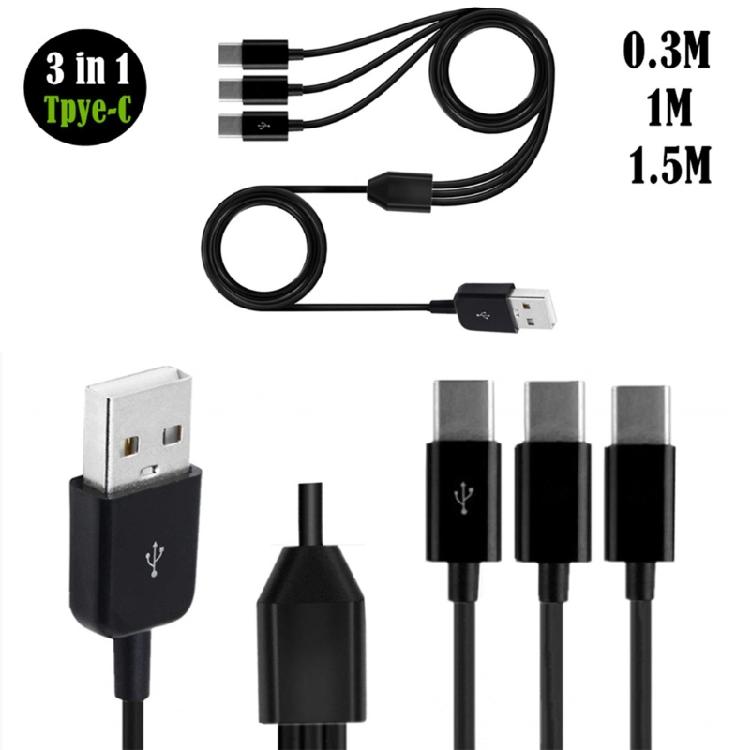 Многопортовый USB C кабель для синхронизации, 3-в-1 зарядный шнур с 3 штекерами Type-C для мобильных устройств
