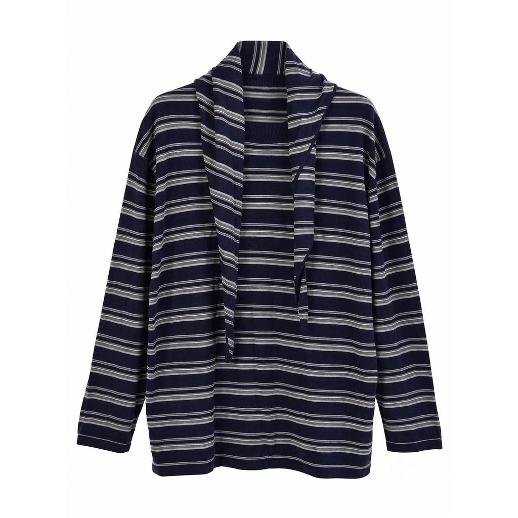 Women's Lightweight Striped Wool Pullover Sweater & Scarf Set - Anti-static, Machine Washable