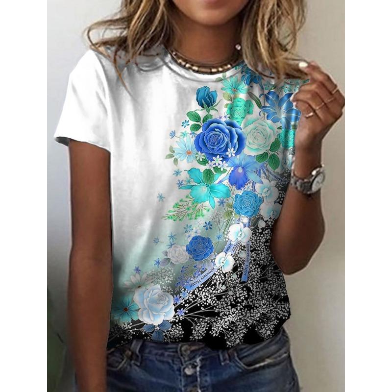 Женская 3D летняя персонализированная футболка с коротким рукавом и круглым вырезом, с принтом свежих цветов