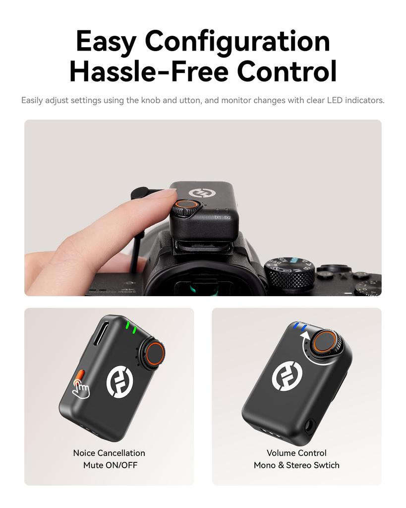 Hollyland Lark M2S Wireless Microphone, 48kHz/24bit HD Audio, 300m Range, 30H Battery, Noise Cancellation, USB-C/3.5mm for Camera Phone Vlog