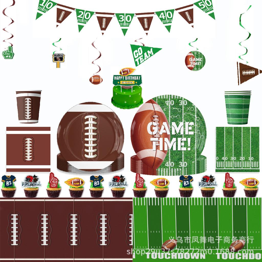 Super Bowl Football Kids Party Supplies Tableware Tablecloth Paper Plates Banners Pennant Decorations