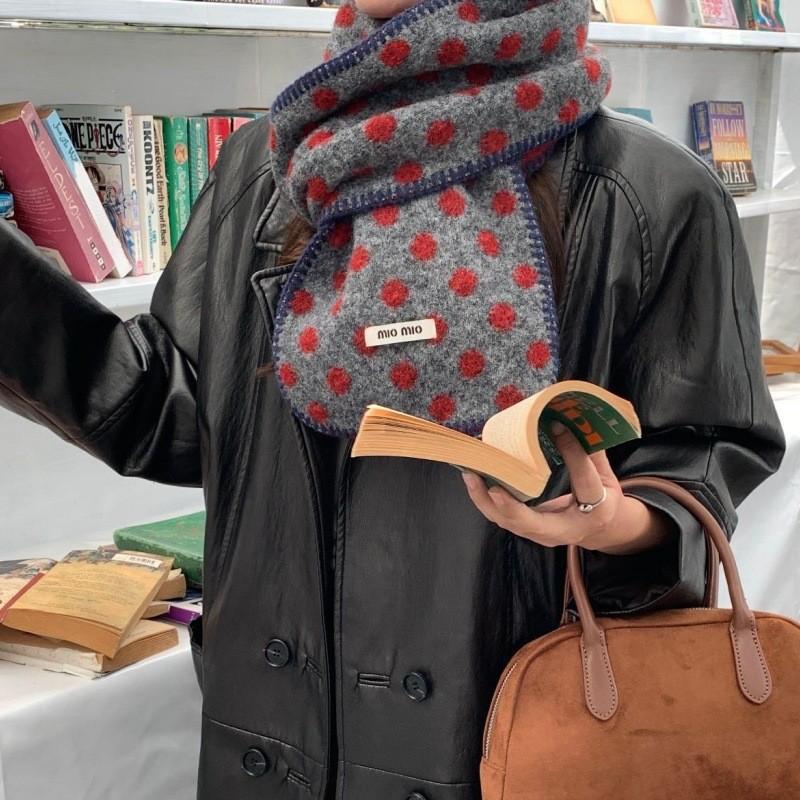 Korean Style Color-Block Polka Dot Double-Sided Scarf For Women Fashion Warm Thickened Furry Knitted Scarfves