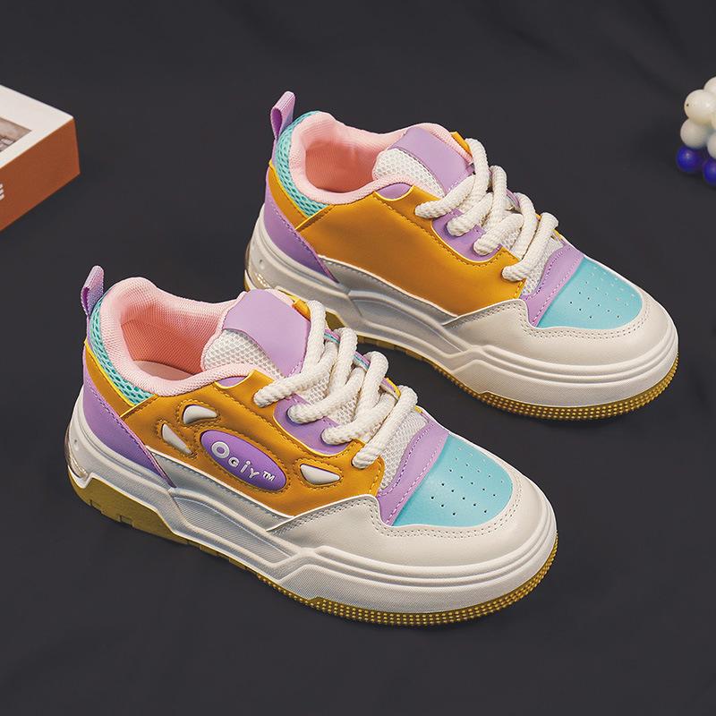 Весна и осень Новые цветные белые туфли Женские туфли на толстой подошве Дышащие кроссовки Повседневная обувь Женская обувь Wild