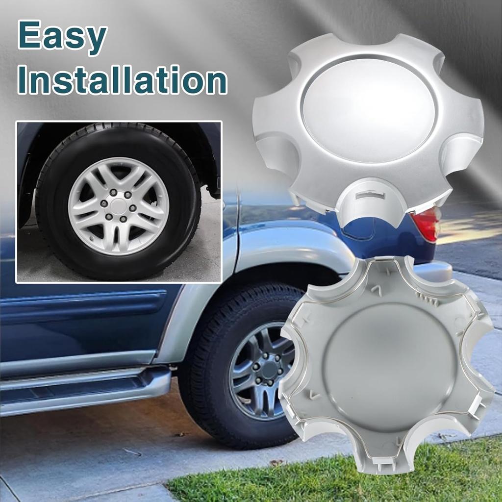 4 PCS Wheel Center Hub Caps Compatible With 6 Lugs Tundra 17" 5 Twin Spoke Silver Wheels 2003-2006, Sequoia 17" 5 Twin Spoke Silver Wheels 2003-2007