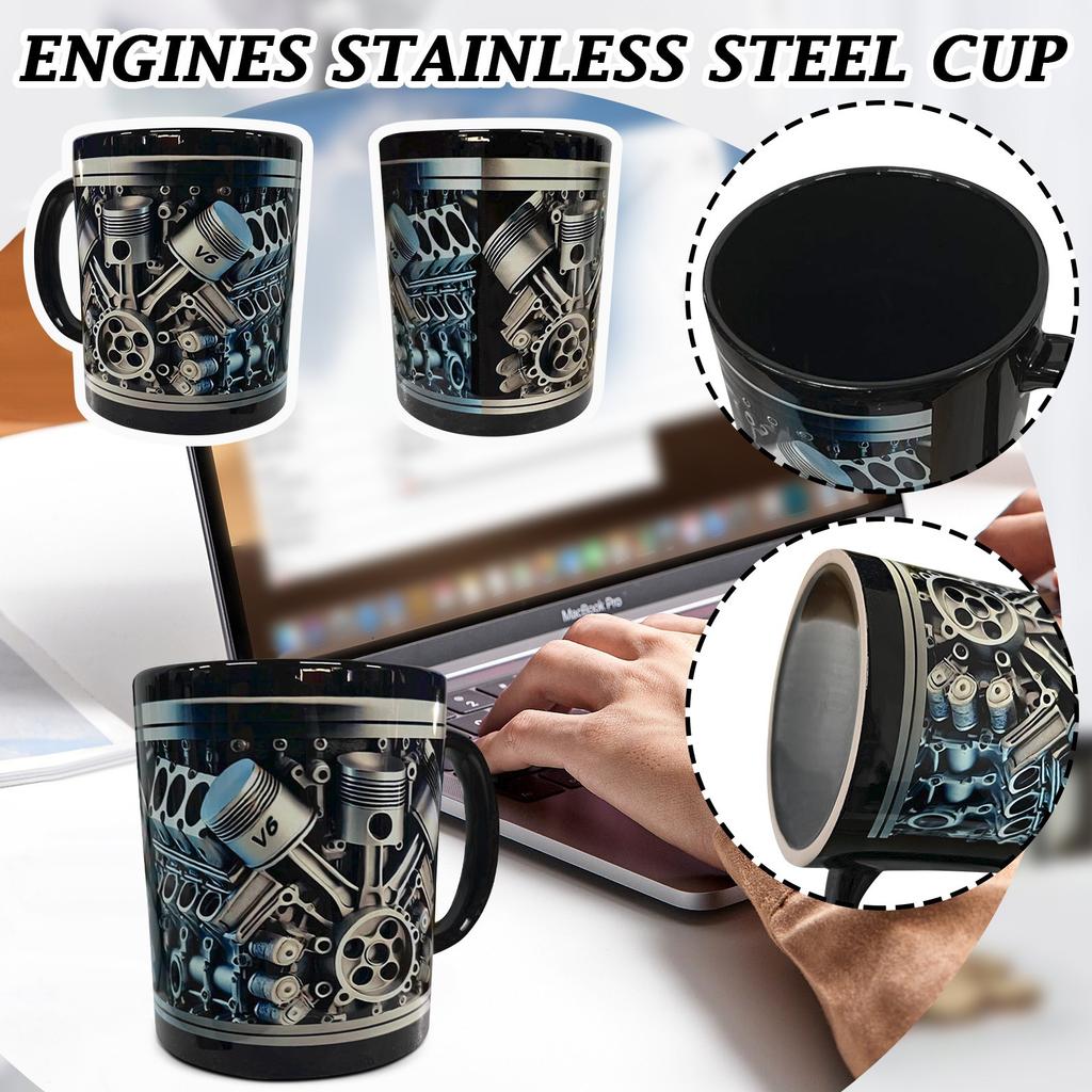 Personalized Stainless Steel Mug - V8 & V6 Engine Design, & Stylish, Perfect For Car Enthusiasts