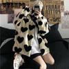Love Printed Women Winter Warm Faux Fur Coat Women's Stand Collar  Short Coat Ladies Warm Plush Coat Classic Loose Coat Winter