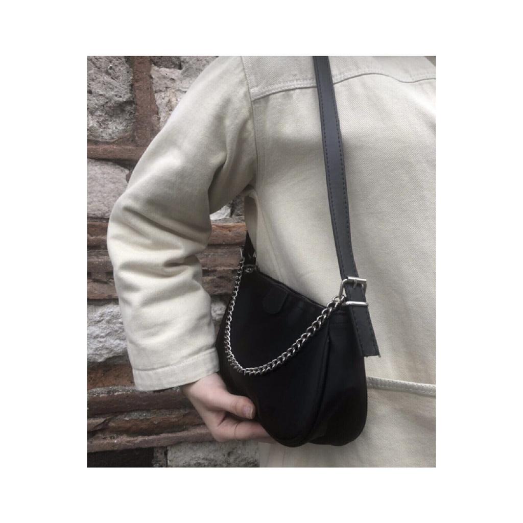 Black Chain Baguette Women's Bag