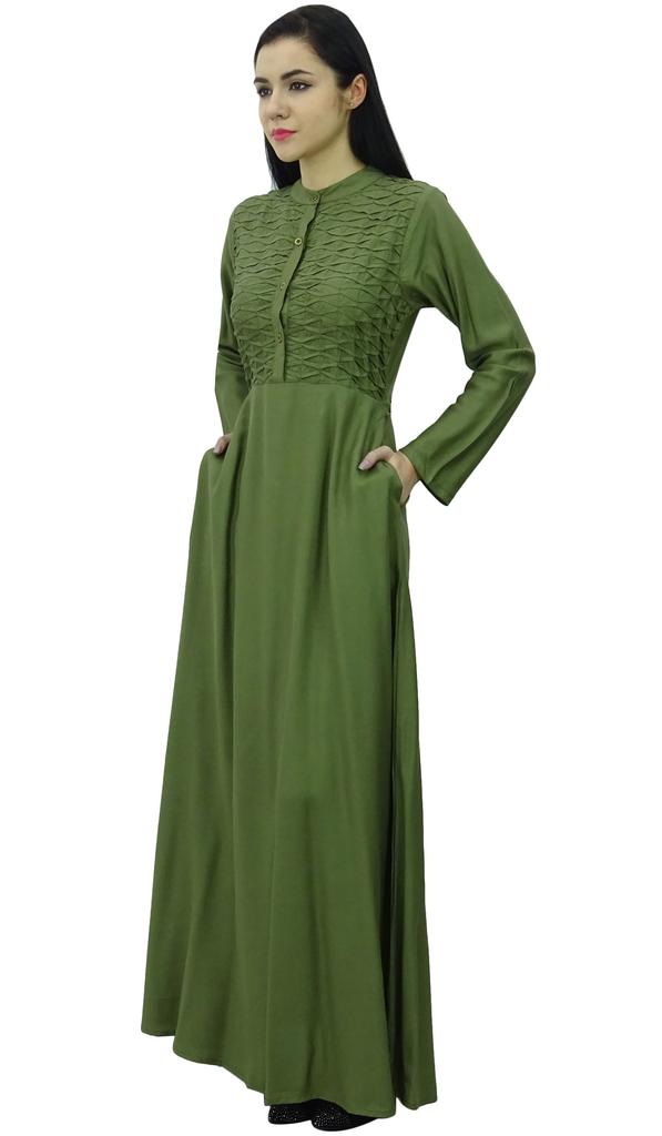 Bimba Женское черное платье-джильбаб с воротником-стойкой и карманами, длинный рукав-10