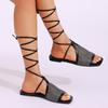 Fashion Women's Lace-Up Flat Sandals Fashion Square Toe Open Toe Mesh Breathable Non-Slip Casual Beach Slip Sandals