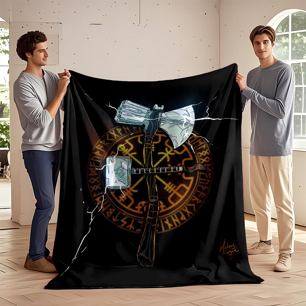 Thor's Hammer and Axe Norse Mythology Design Flannel blanket for bedroom, living room, sofa, and nap sofas