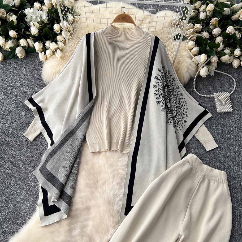 Женские шикарные трикотажные комплекты из двух предметов с рукавами-лодочками, в стиле пэчворк, с круглым вырезом, с разрезом, с высокой посадкой, широкие брюки, модные летние комплекты