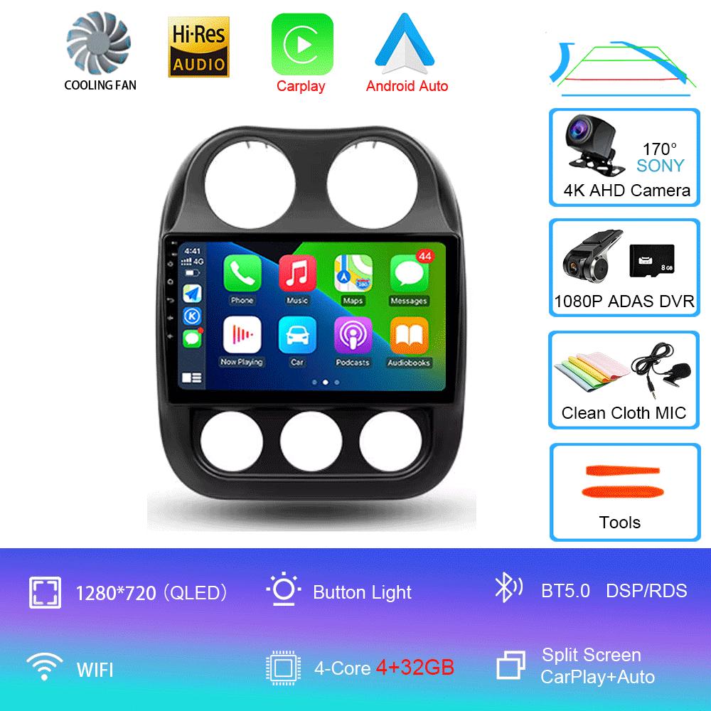 Автомобильное радио Android 14 для Jeep Compass Patriot 2010-2016 Мультимедийный проигрыватель Автомагнитола Стереоплеер GPS Навигация Carplay DSP