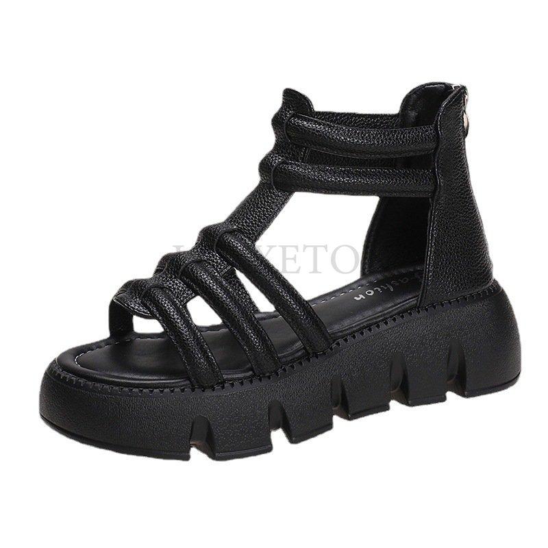 Модные женские сандалии, летние ботильоны на толстой подошве, классические туфли с круглым носком и пряжкой, римские сандалии