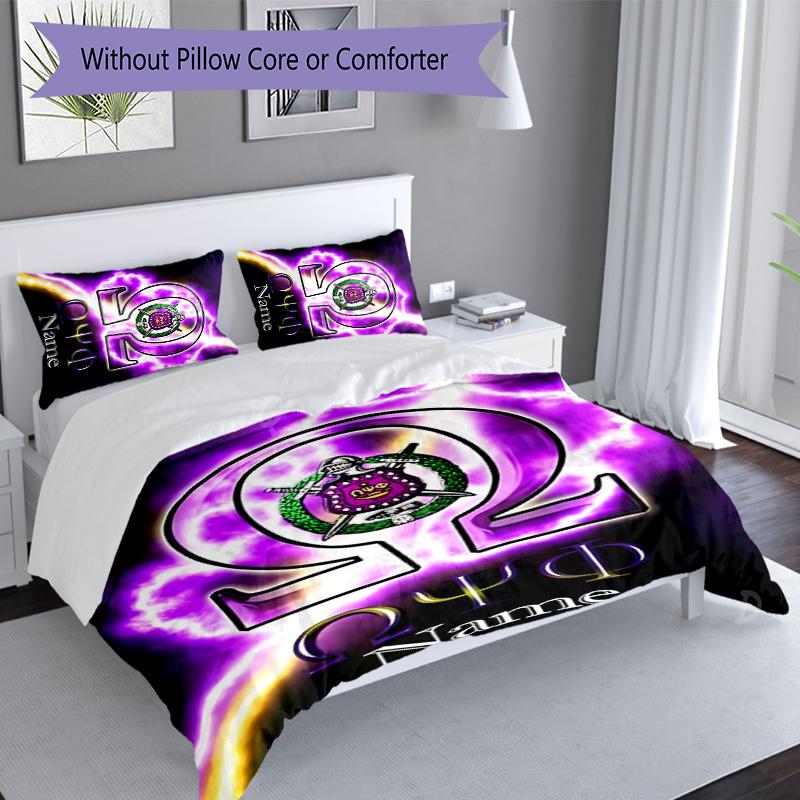 3pcs Custom Name Omega Psi Phi Bedding Set,Includes 1 Duvet Cover and 2 Pillowcases,All-season Bedroom Decor