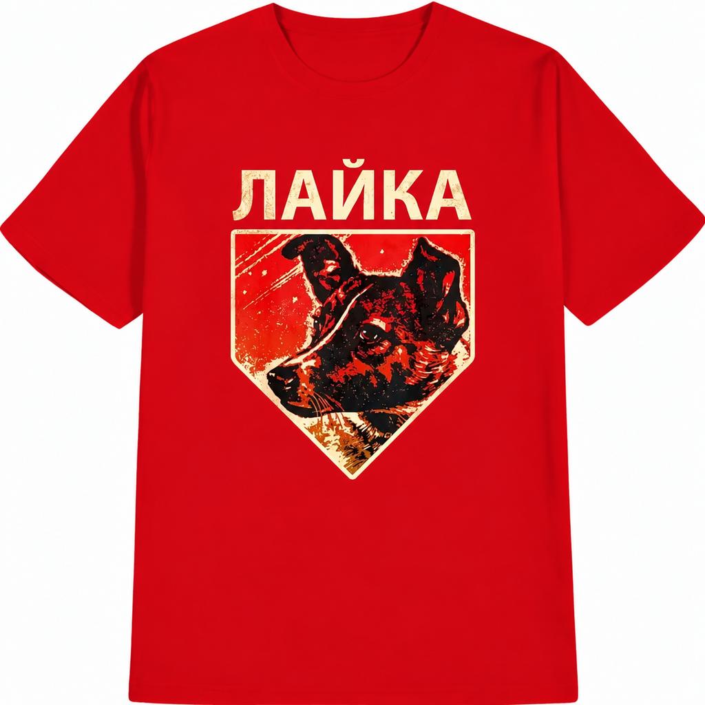 Men's T-shirt Vintage Laika Dog Soviet Space Dog Astronaut Meme Tee Hip Hop Women Harajuku Y2k Cotton Short Sleeve T Shirt