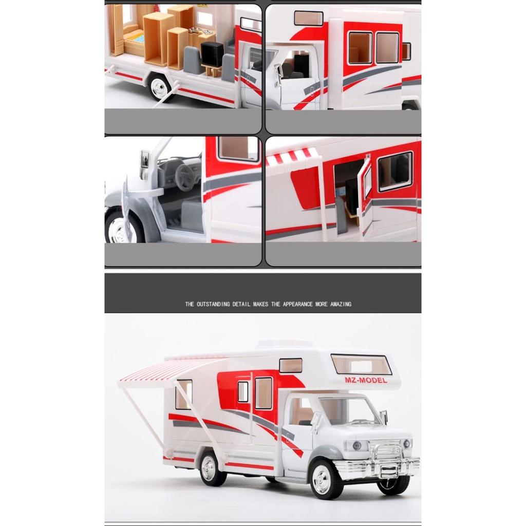 1/30 Diecast Luxury RV Recreational Vehicle Car Model Metal Toy Camper Van Motorhome Touring Car Model Sound and Light Kids Gift
