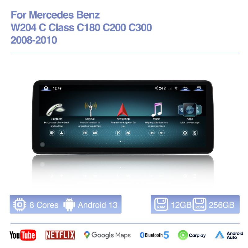 12.8" Для Mercedes Benz W204 C Class C180 C200 C300 2008-2010 Мультимедийный плеер GPS Навигация Android Auto Carplay 4G Автомагнитола