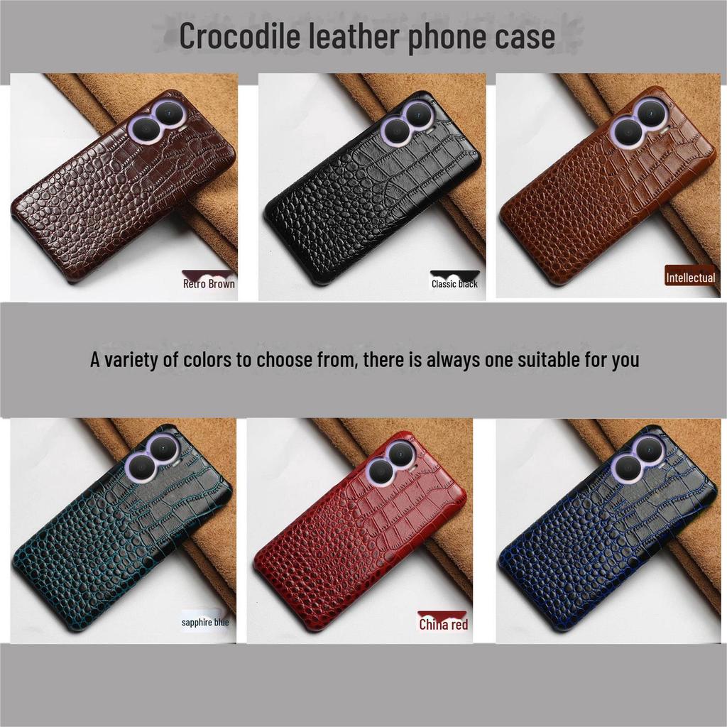 Compatible Honor Play Phone Case: Cowhide Crocodile Pattern, Genuine Leather, Half-Cover for Play 40, 30Plus, and 20Pro Models.