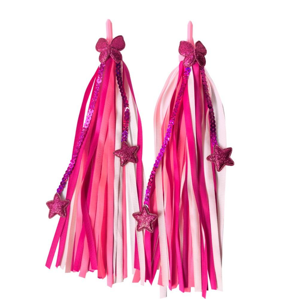 1pair Colorful Bike Tassels Ribbon Style Scooter Tassels Sparkly Handlebar Streamers Scooter
