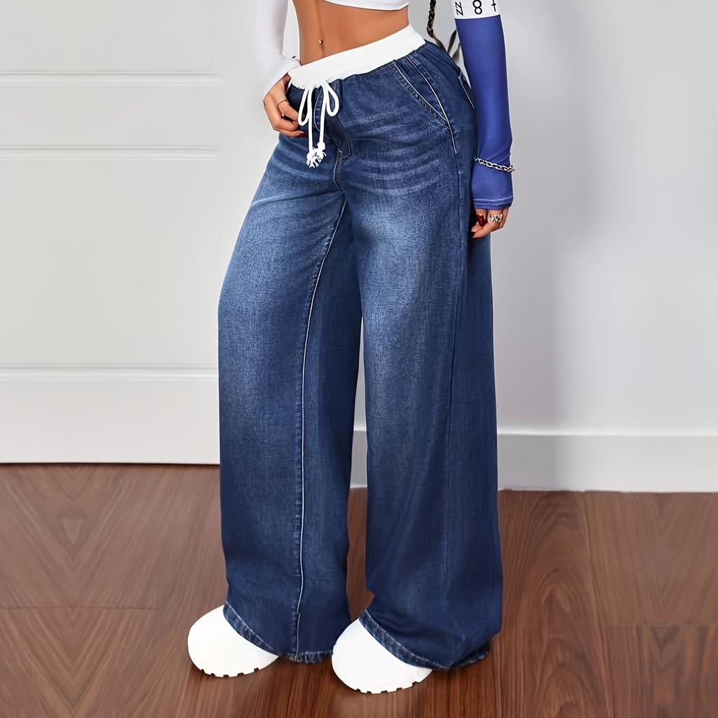 Women's Wide Leg Jeans Casual Highwaist Straight Denim Pants With Pockets