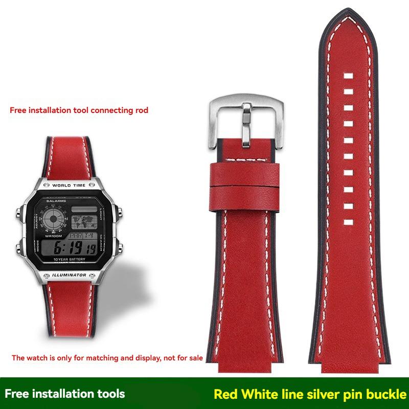 AE-1200 Retro Genuine Leather Watchband For Casio AE1200 AE-1300 W-218/A168 W-216H Vintage Strap 18mm convex mouth Men's Bracele
