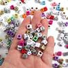 100pcs/lot 6mm Acrylic Square Letter Beads Big Hole Loose Spacer Beads For Jewelry Making DIY Bracelets Necklaces Accessories