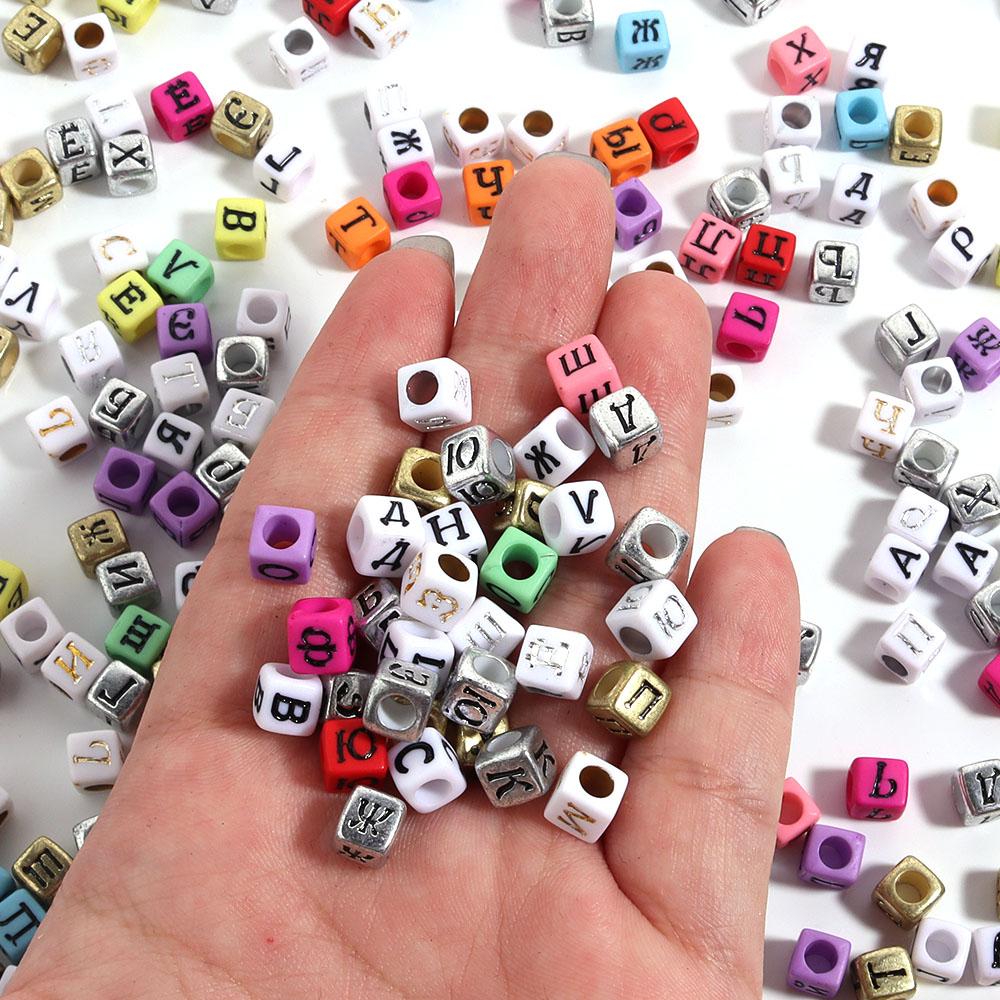 100pcs/lot 6mm Acrylic Square Letter Beads Big Hole Loose Spacer Beads For Jewelry Making DIY Bracelets Necklaces Accessories