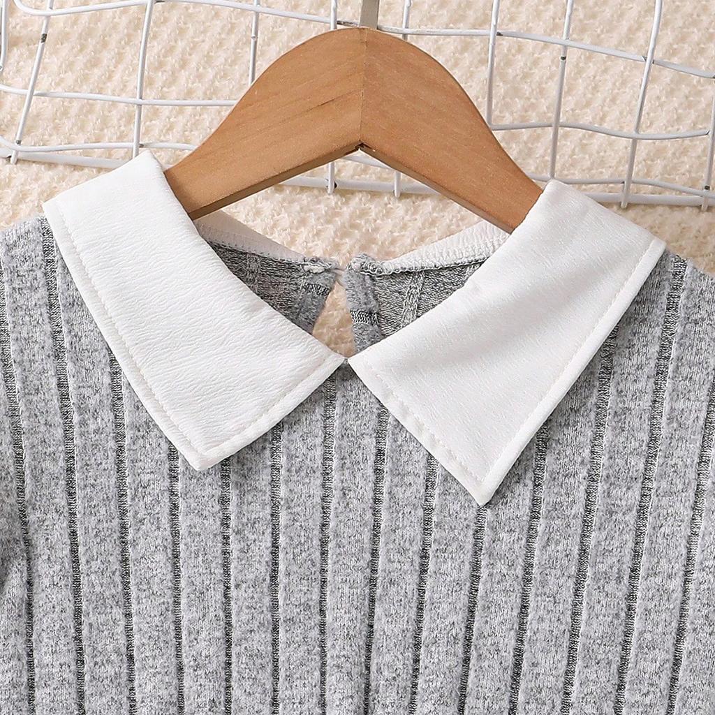 2025 Girls' Autumn Outfit Set Patchwork Fake Two-Piece Top + Stylish Flared Pants 2-Piece