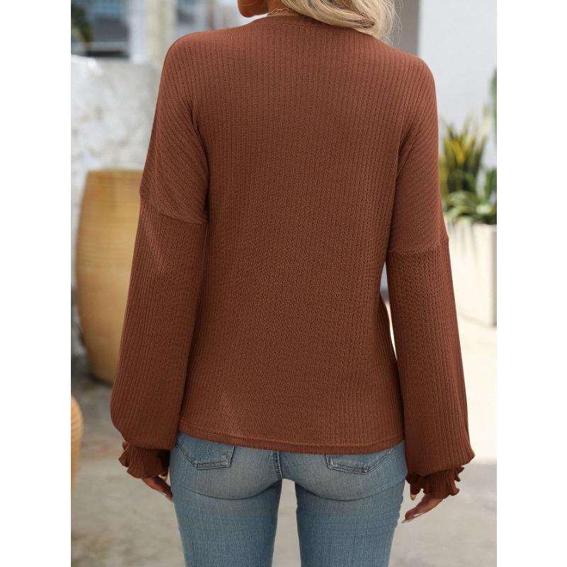 YYFS Женские модные повседневные весенне-осенние однотонные блузки и рубашки с круглым вырезом с длинными рукавами и принтом