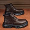 FashionGenuine Leather High Top Ankle Boots New Trend Mens Walking Shoes Non-Slip Lace-Up Motorcycle Boots Wear-Resistant Hiking Botas