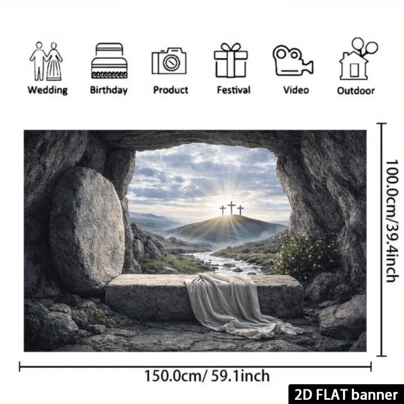 1pc, 2D flat, Christian empty tomb backdrop, polyester material, suitable for indoor use, wsj