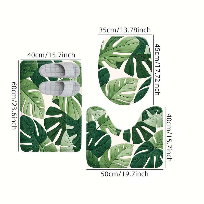 Tropical Leaf Green Bathroom Bath Rug Mat Slippers Anti Slip Doormat Mat for Bathroom Sink Vanity Area Decoration