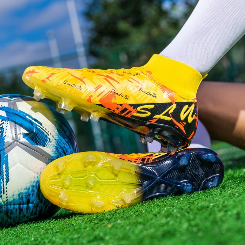 34-46 Мужские бутсы с высоким верхом для футбола, уличные, с длинными шипами, спортивные футбольные бутсы, большой размер, юношеские спортивные детские футбольные бутсы