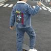 Children's Winter Suit Boys Thick Denim Jacket and Velvet Pants Two-piece Boys