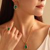 Emerald Necklace, Retro Palace Diamond Earrings, High-End Fashion Ring Set