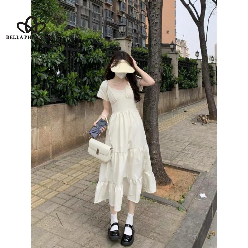 Летнее платье высокого качества в стиле ретро во французском стиле, нежное темпераментное платье, однотонное, простое, тонкое, с узкой талией, с узкой талией