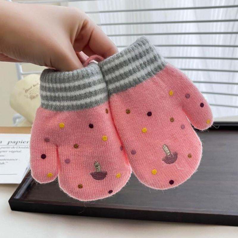 Милые цвета для девочек, мультяшный бантик, плюшевые, утолщенные, теплые перчатки, детские мягкие уличные ветрозащитные теплые перчатки, детские перчатки