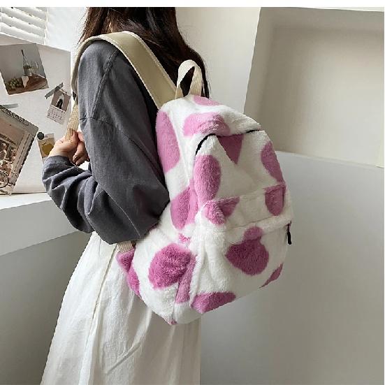 Heart Plush Cartoon Backpack Girl Plush Backpacks Cute Fur Backpacks Children School Bags Kids Gift Book Bag