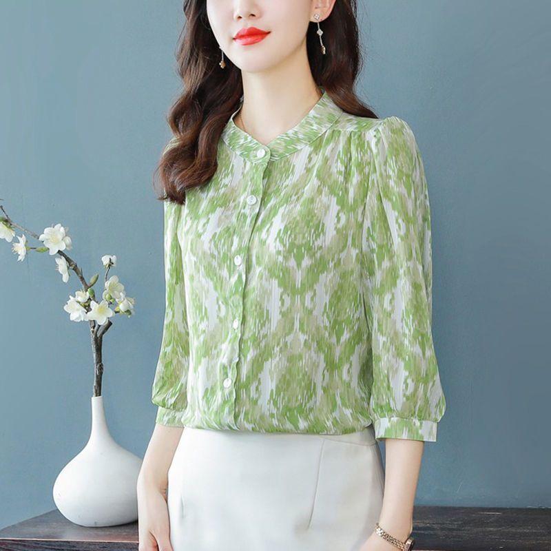 Летняя новая цветочная шифоновая рубашка женская свободная рубашка с семью рукавами стильная рубашка