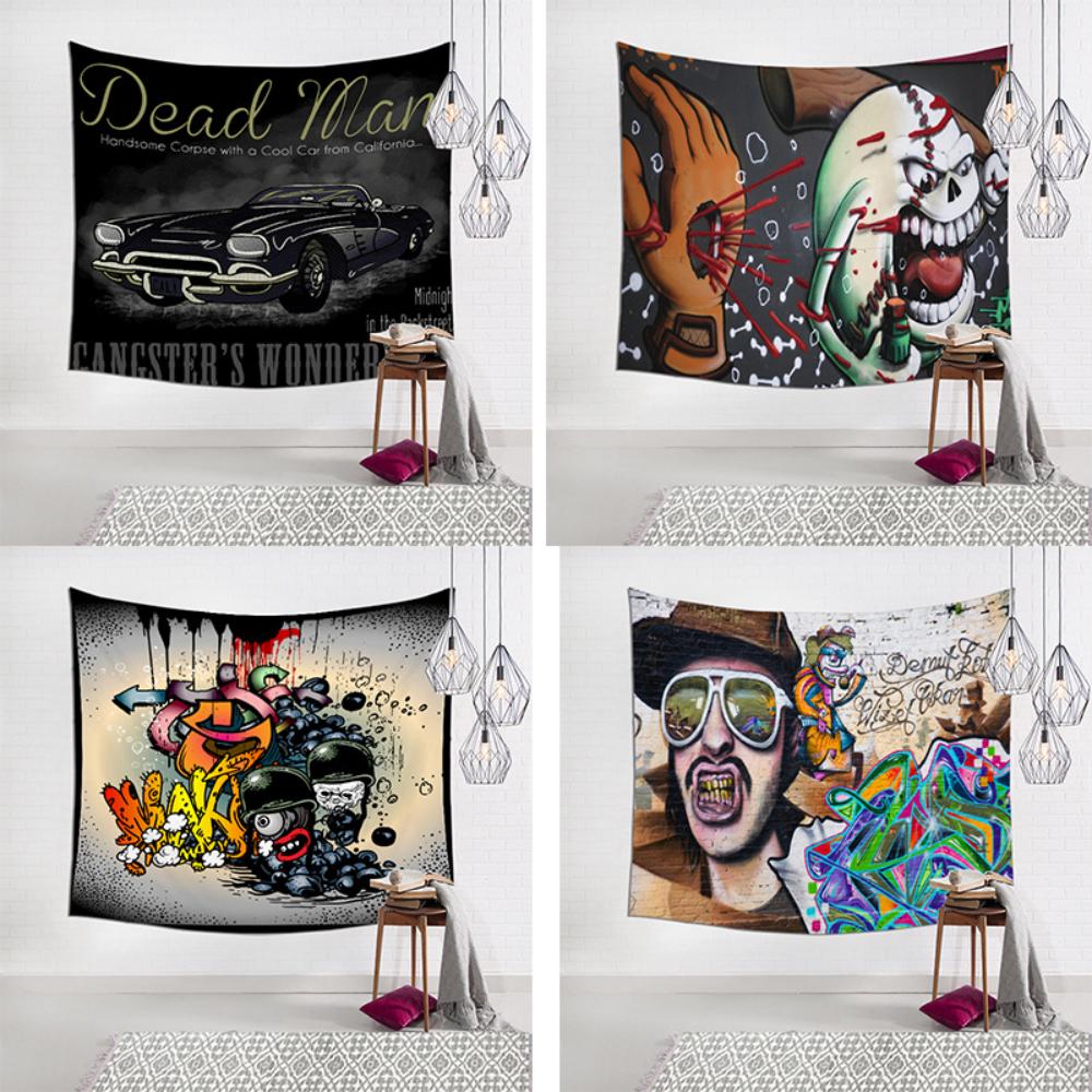 American Style Graffiti Cartoon Tapestry Car Road Tavern Wall Decoration Background Cloth Ins Wind Hanging Cloth