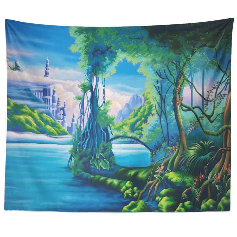 Paradise Wonderland Psychedelic Tapestry Wall Hanging Giant Mushroom House Bohemian Home Decor Wall Hanging Large Tapestry