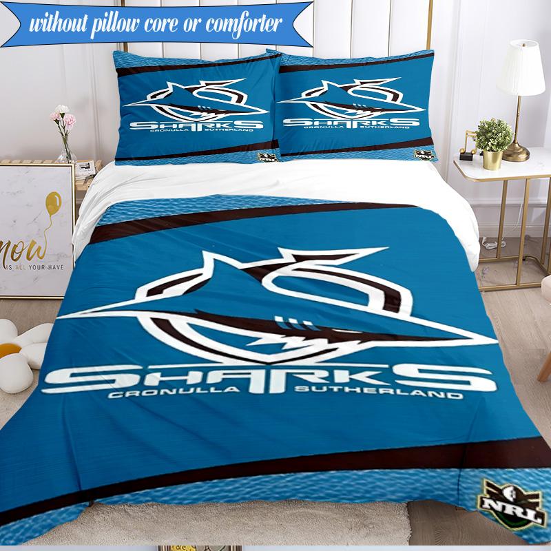 3PCS Cronulla Sutherland Sharks Bedding Set 2D Printing (Includes 1 Duvet Cover + 2 Pillowcases Coreless), Bedroom decor,Fan gift