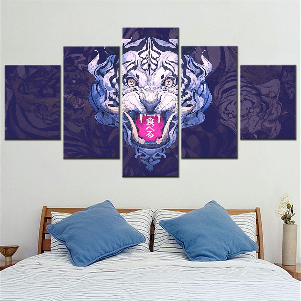 Modern Abstract White Tiger Wall Art Canvas Set Animal Paintings for Living Room Decor - Interior Poster Art Canvas Pictures