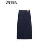 Zaprha 2025 New Arrival Straight Split Dark Blue High Waist Simple Midi Skirt Denim Skirt Slim Looking 8228023