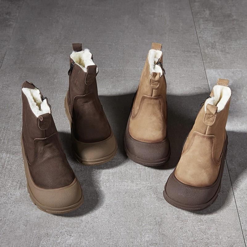 Johnature Ботинки из натуральной кожи и шерсти, теплые, с круглым носком, на толстой подошве, с боковой молнией, женские короткие ботинки в стиле ретро